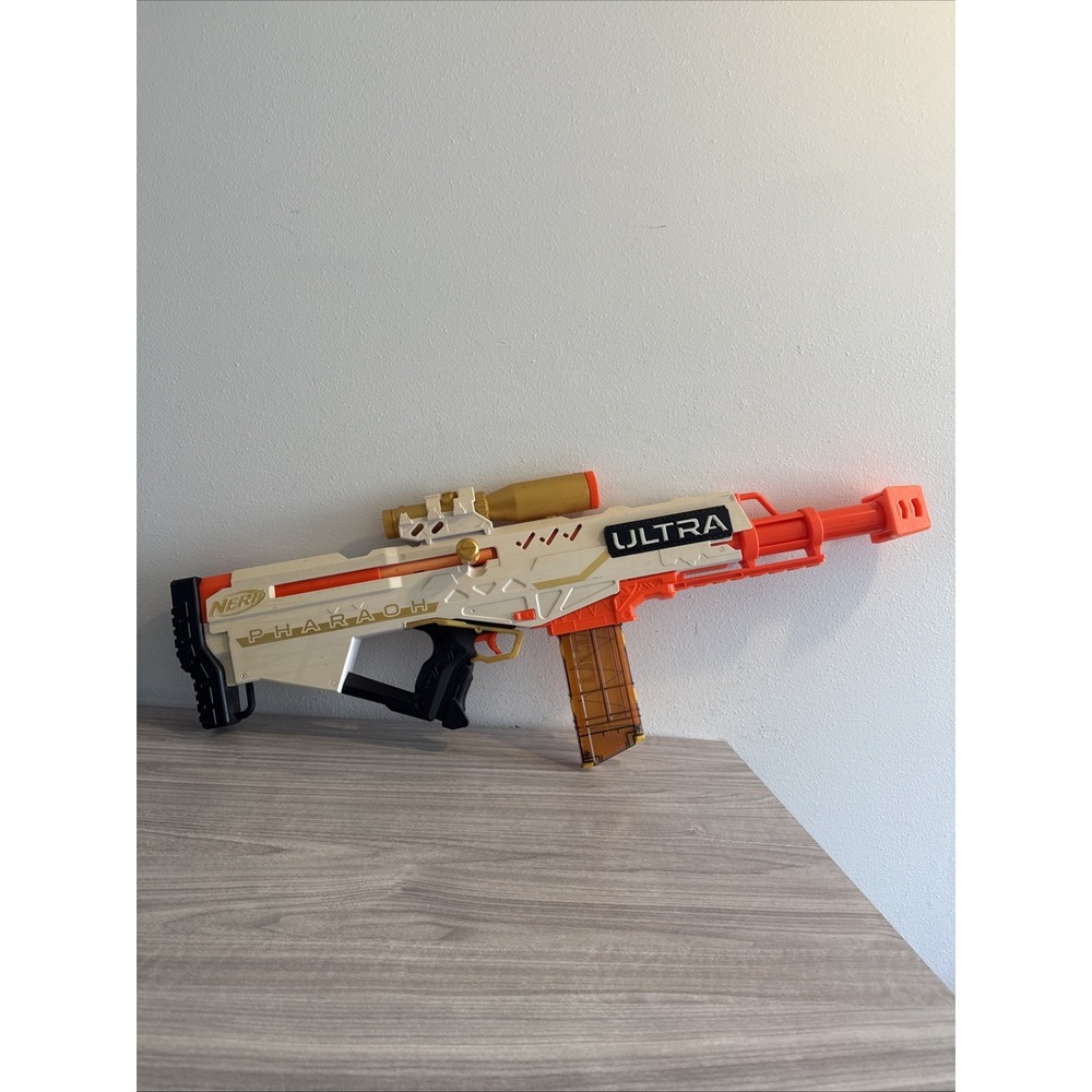 NERF Ultra Pharaoh Dart Gun Blaster White Orange Gold with Magazine Tested Works